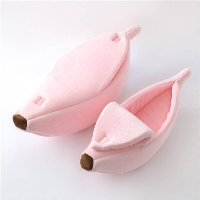 (Pink, L For 5.5-11 lbs) Funny Banana Cat Bed House Cute Cozy Cat Mat Beds Warm Durable Portable Pet Basket