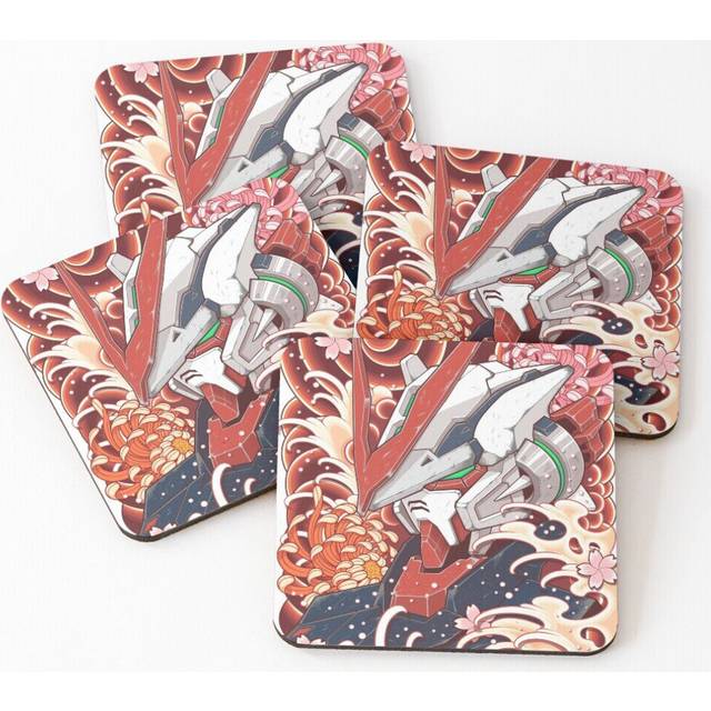 Leather Coasters Astray red frame gundam tattoo Set of 4 / 4 x 4 inch