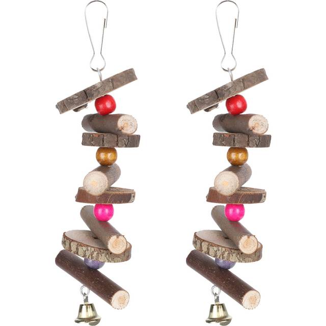 2Pcs Parrots Wooden Chewing Toy Hanging Bird Bite Blocks Hamster Teeth Grinding String