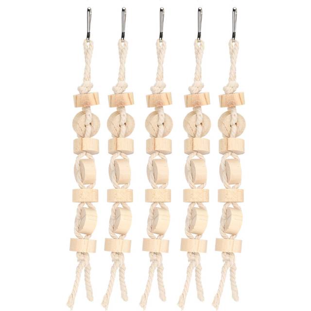 5Pcs Parrots Natural Wooden Chewing Toy Cage Cotton Rope Hanging Bird Bite Blocks
