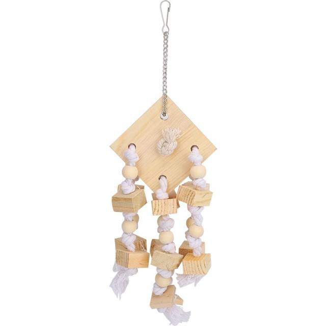 Natural Wooden Bird Hanging Swing Parrot Biting Chewing Playing Block Cage Toy Accessory