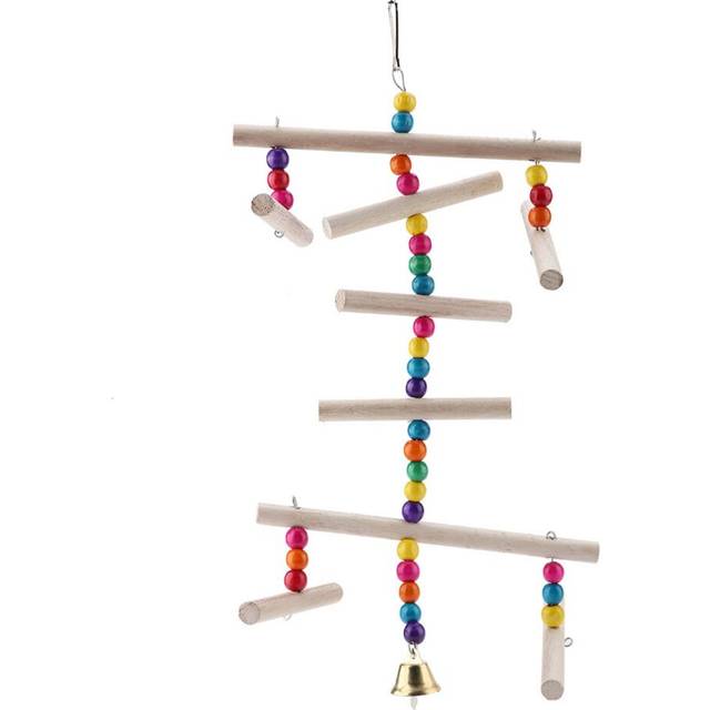White Wood Bird Parrot Ladder Chewing Toy Hanging Swing For Bird Cage Pet Toys