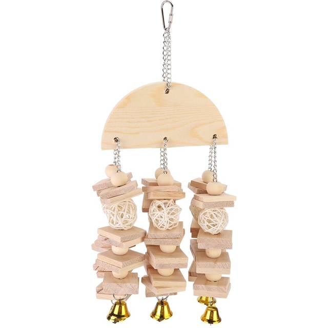 Natural Wooden Bird Hanging Swing Parrot Biting Chewing Playing Block Cage Toy Accessory