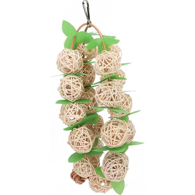 Pet Parrots Biting Toy Rattan Ball String with Leaves Bird Swing Chewing Toy Cage DecorationWood Large