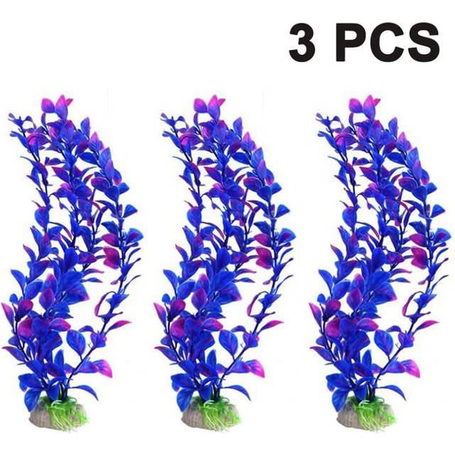 3 Pack Large Aquarium Plants Artificial Plastic Fish Tank Plants-Purple