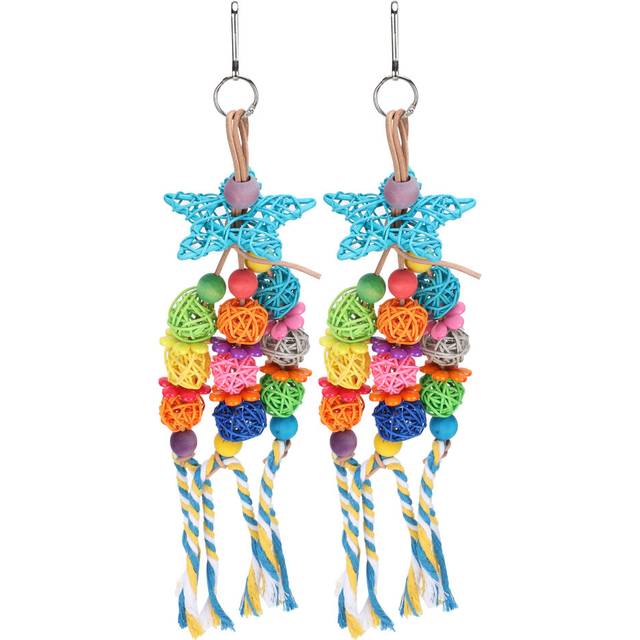 2Pcs Parrots Rattan Ball Chewing Toy Cage Hanging Bird Biting String Pet Accessory