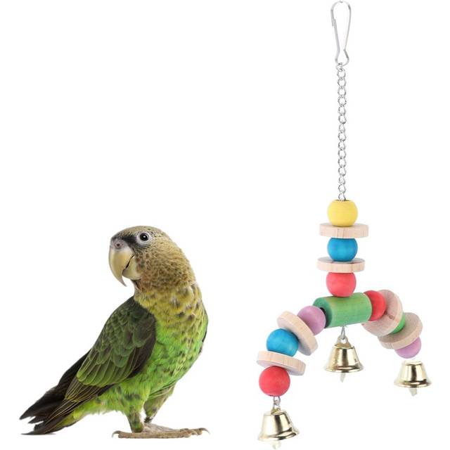 Pet Bird Parrot Cage Decoration Wooden Swing Hanging Toy with Colorful Beads and Hook