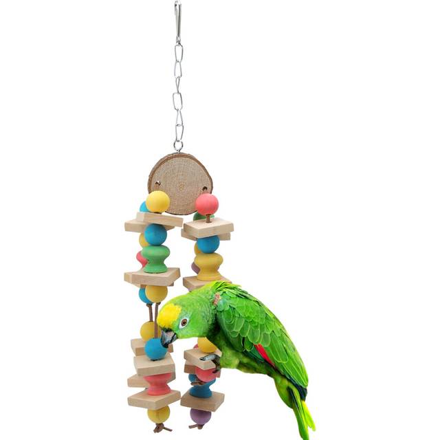 Natural Wood Blocks Bird Colorful Chewing Hanging Rope Cage Parrot Toys