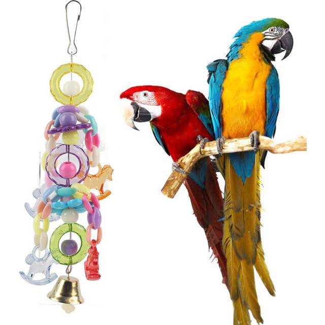 Colorful Beads Bell Bird Cage Stand Parrot Hanging Toy Pet Birds Bite Chewing Decoration Toys