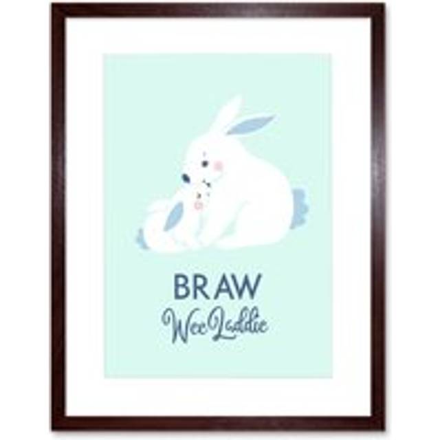 Wall Art Print Braw Wee Laddie New Baby Boy Scottish Rabbit Bunny Framed Art - Brown - W7 inch x H9 inch