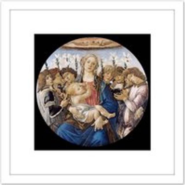 Sandro Botticelli Mary With The Child And Singing Angels 8X8 Inch Square Wooden Framed Wall Art Print Picture with Mount - White - One Size