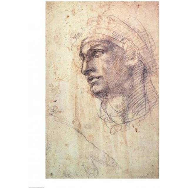 Study of A Head Poster Print by Michelangelo Buonarroti - 24 x 36 in. - Large