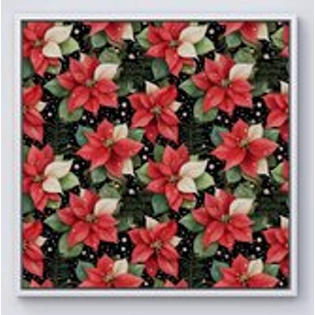 Poinsettia, Watercolor Style Framed Canvas - Off White - w10_inch_x_h10_inch