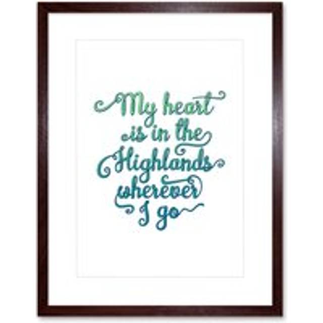 Wall Art Print Scotland My Heart is in Highlands Typography Framed - Brown - W7 inch x H9 inch