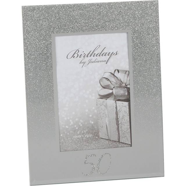 Silver Glitter & Mirror 4'x6' Photo Frame with Number - 50th Birthday / Anniversary