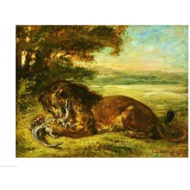 Lion & Alligator 1863 Poster Print by Eugene Delacroix - 36 x 24 in. - Large