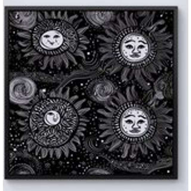 Moon and Sun White Black Framed Canvas - W30 inch x H30 inch