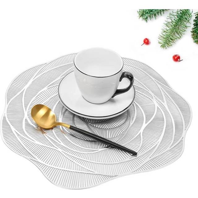 Set of 6 Washable PVC Placemats Non-slip Wear Resistant to Heat, Easy to Clean and Store, Flower