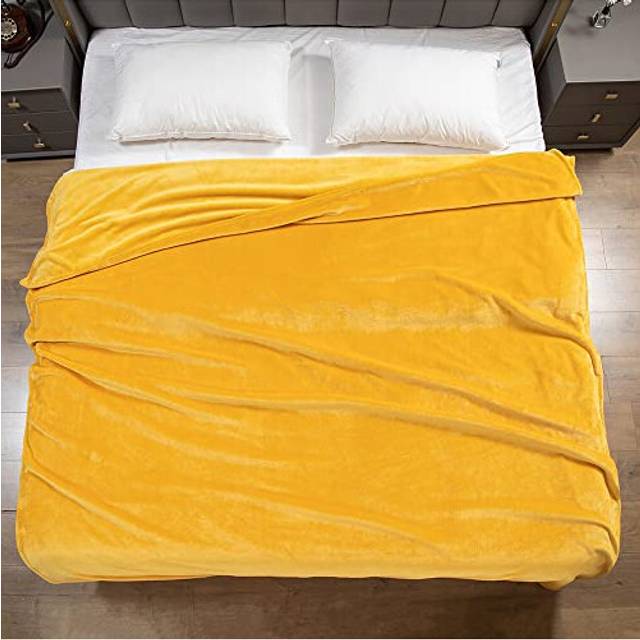 GonZalo GraCia. Fleece Blanket Reversible Mustard Yellow Throw For Sofa 200x240cm Faux Fur Bed Blanket 400 GSM Winter Warm (Mustard Yellow, King