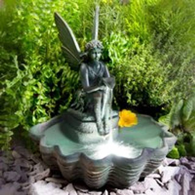 Fairy Statue Water Feature Sculpture Fountain Solar Powered LED Lights - Grey - One Size