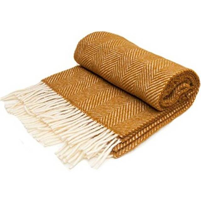 Herringbone - Pure New Wool - Knee Rug/Small Blanket - Mustard - British Made by Tweedmill
