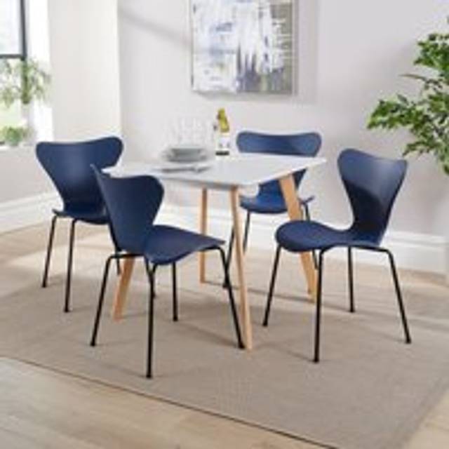 Trinity Table and 4 Penny Chairs Dining Set White Top Wooden Legs - Navy - One Size