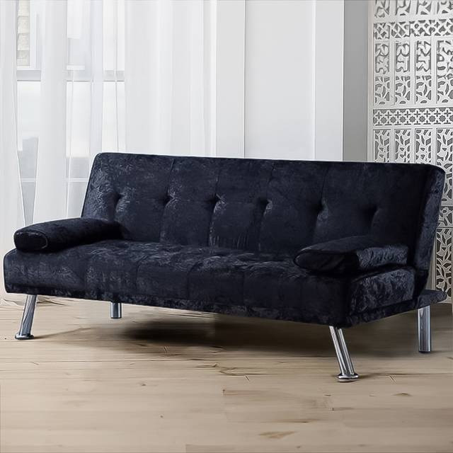 Brooklyn Italian Double Sleeper Black Crushed Velvet Sofa Bed