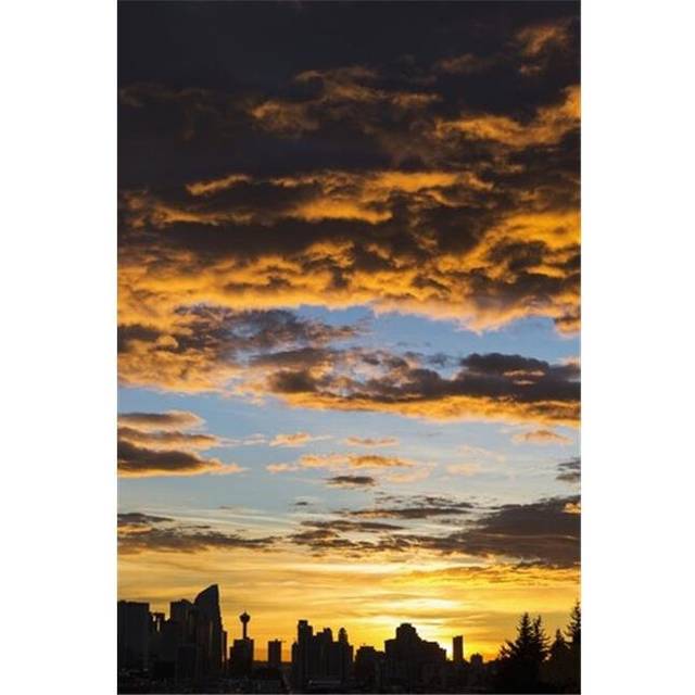 Dramatic Colorful Clouds At Sunrise with Cityscape & Tree Silhouette - Calgary Alberta Canada Poster Print by Michael Interisano, 24 x 38 - Large