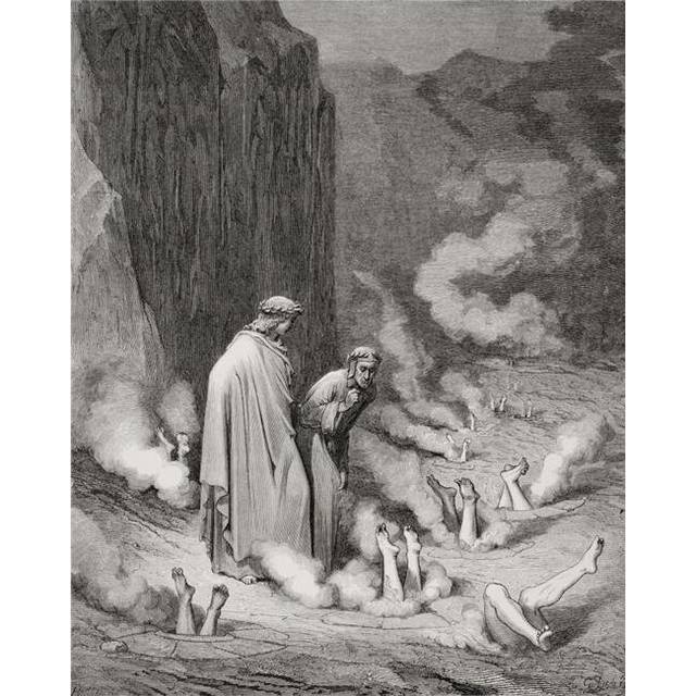 Engraving by Gustave Dore 1832-1883 French Artist & Illustrator for Inferno by Dante Alighieri Canto Xix Lines 10 Poster Print, Large - 26 x 32