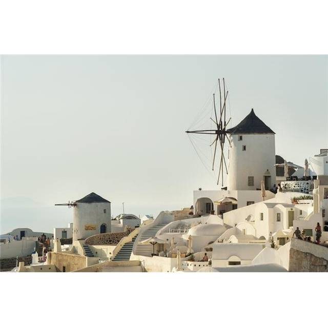 Whitewash Buildings & Windmill - Oia Santorini Greece Poster Print - 38 x 24 in. - Large