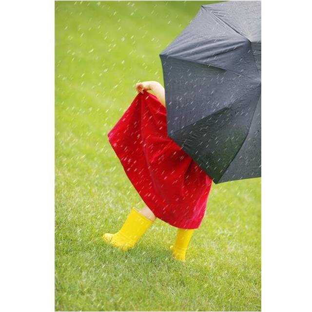 A Little Girl Walking in The Rain While Holding An Umbrella Poster Print by Leah Hammond, 22 x 34 - Large