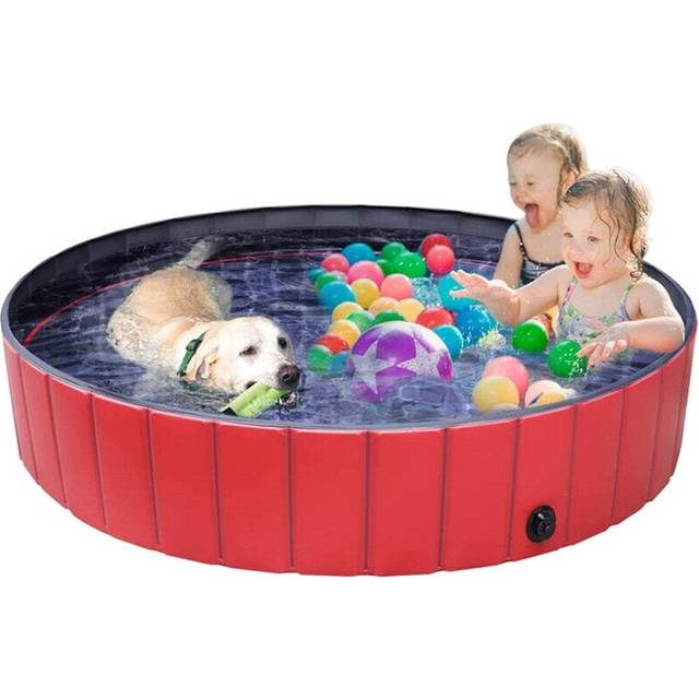 (Red) Pet Pool PVC Foldable Paddling Pool Pet Bathtub Folding Basin For Dogs Cats Shower Swimming