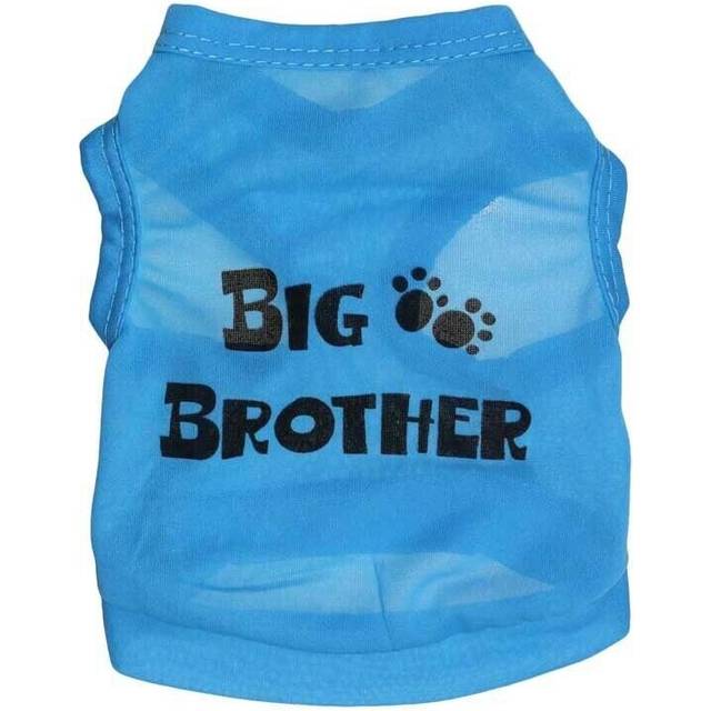 (Blue big brother, L) Small Dog Puppy Clothes Male Pet Funny Shirt Boy Pup Vest for Chihuahua Yorkie