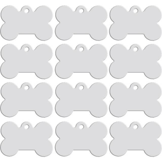 (Silver) 20pcs Bone Shape Custom Dog Tags for Pet Engraved Dog Cat Name Plate Collar Tag
