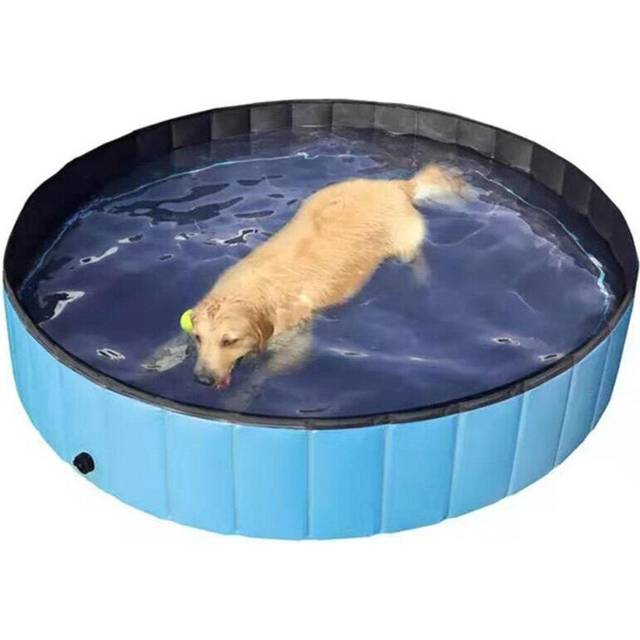(Blue) Pet Pool PVC Foldable Paddling Pool Pet Bathtub Folding Basin For Dogs Cats Shower Swimming