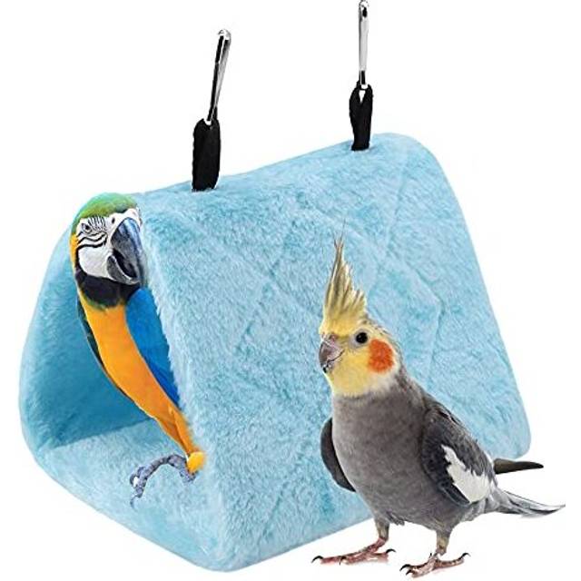 Peony Parrot Hammock Bird Nest Warm Soft Plush Hammock Hanging Cage Tent for Birds Parrot Winter Warm Bed Pet Toy Pouch Cotton Bed (S-Blue)