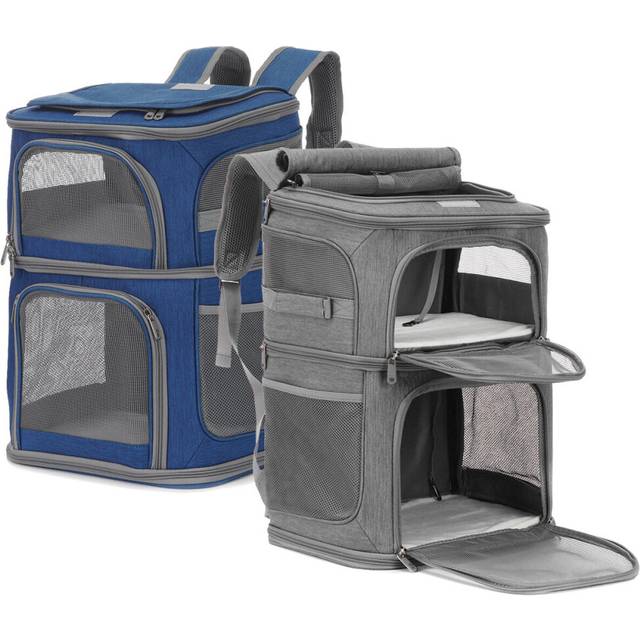 (Blue) Pet Carrier Bag Cat Dog Breathable Double Shoulder Backpack Travel Outdoor