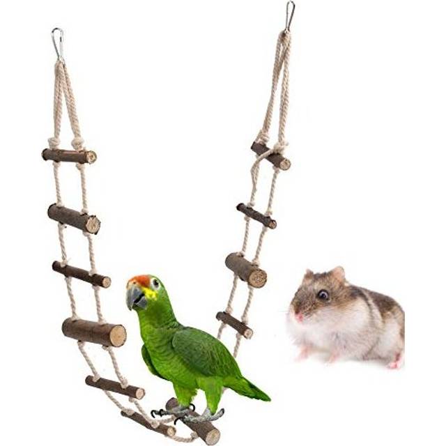 Bird Ladder, 39.37 Inch Natural Wood Climbing Suspension Bridge Toy for Parrots African Grey Cockatoo Budgie Parakeet Cockatiel Conure Lovebird Finch