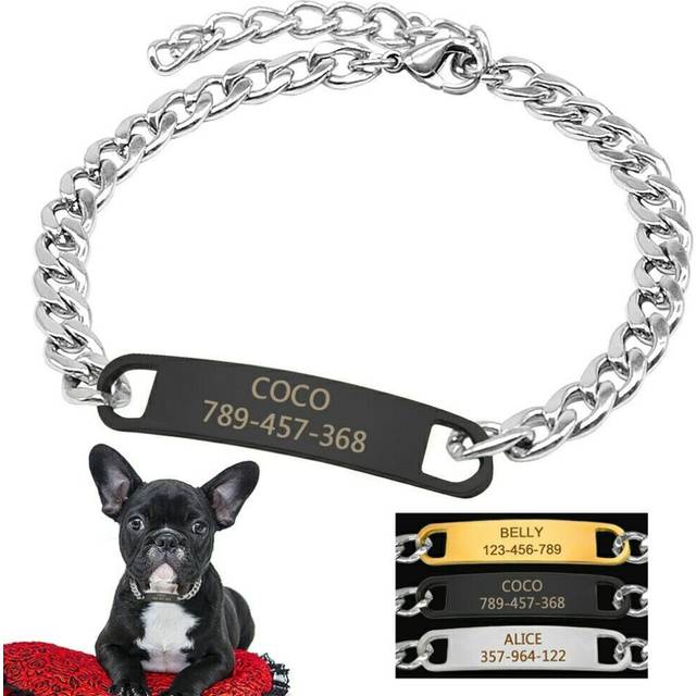 (Gold) Dog Chain Collar with Personalized Tags Small Dogs Puppy Choker Free Engraving