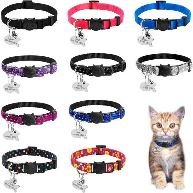 (XS 7 10.5) Safety Personalized Breakaway Cat Collars with Bell for Cat Kitten Kitty Puppy