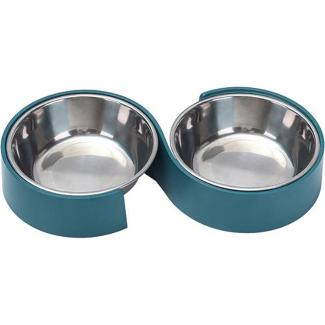 S14 Indoor S-shaped Pet 2 In 1 Slow Food Bowl Drinker Cat and Dog Separation Anti-overturning Feeder Animal Supplies