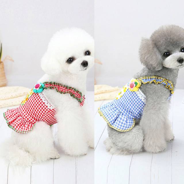 (Red, M) Pet Clothes Cartoon Pattern Adjustable Polyester Dog Strap Dress for Summer
