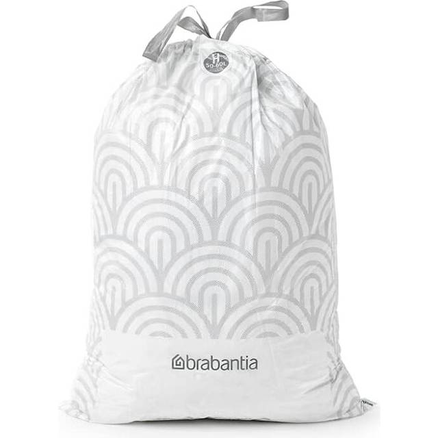 Brabantia 138744 PerfectFit Bin Liners (Size H/50-60 Litre) Thick Plastic Trash Bags with Tie Tape Drawstring Handles (40 Bags), White
