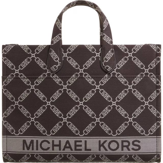 Michael Michael Kors Gigi Large Empire Logo Jacquard Tote Bag - Gold Tone (Size 15.5  W x 11.75  H x 5.25  D)
