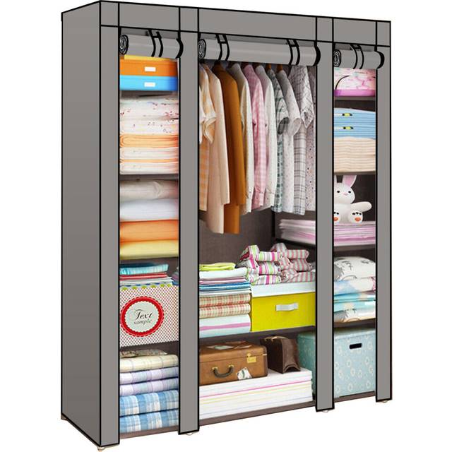 Canvas Wardrobe Organizer - Triple - Grey