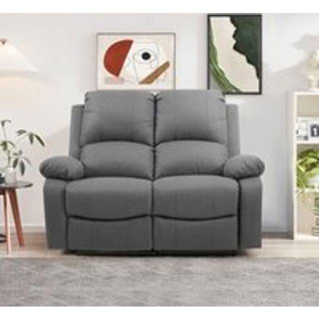 Luxury Fabric Reclining 2 Seater Sofa - Light Grey - One Size