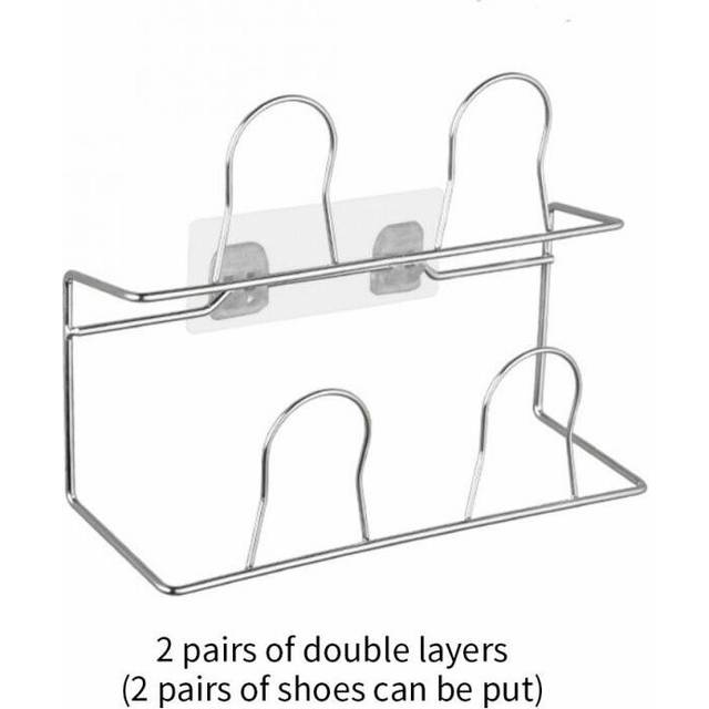 (a-Double no Stickers) Wall-mounted Shoe Rack Hanging Shoes Rack Strong Self Adhesive Shoe Holder Storage Organizer Door Shoe Hangers Shoe Shelf Holde
