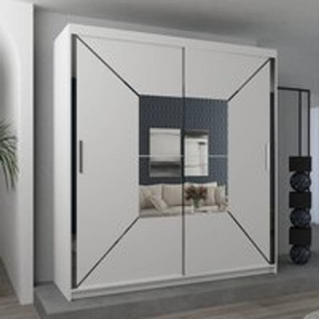 Double Center Mirror Sliding Door Wardrobe 120cm X 217cm - Grey - One Size