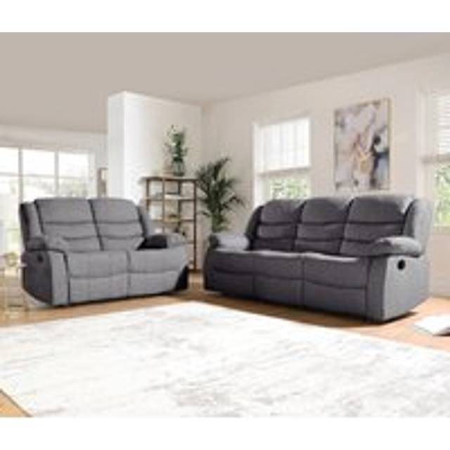 Roma Linen Fabric Recliner 3+2 Sofa Set with Cupholders in Grey