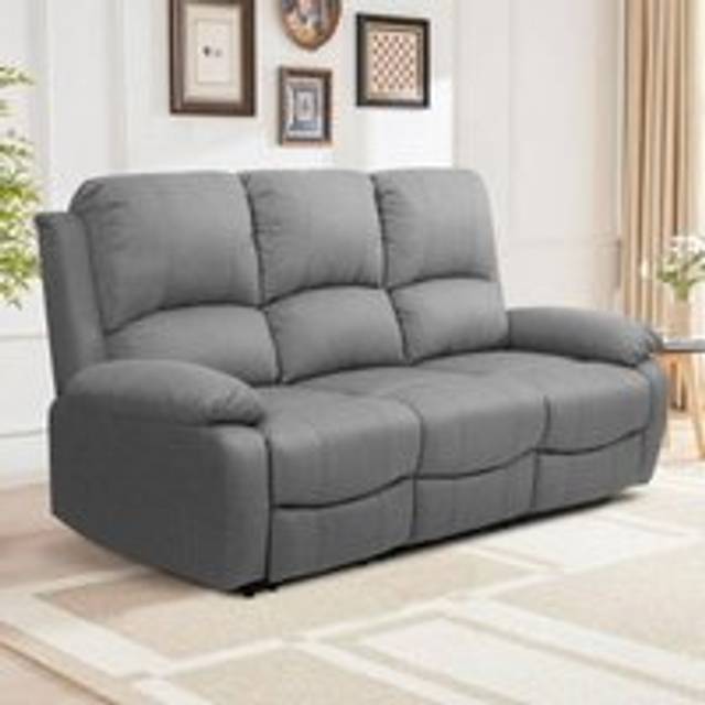 Luxury Fabric Reclining 3 Seater Sofa - Light Grey - One Size